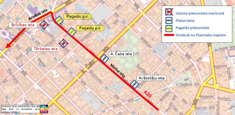 Karte ar 20. autobusa maršrutu