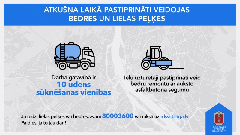 Atkušņa laikā pastirpināti veidojas bedres un lielas peļķes