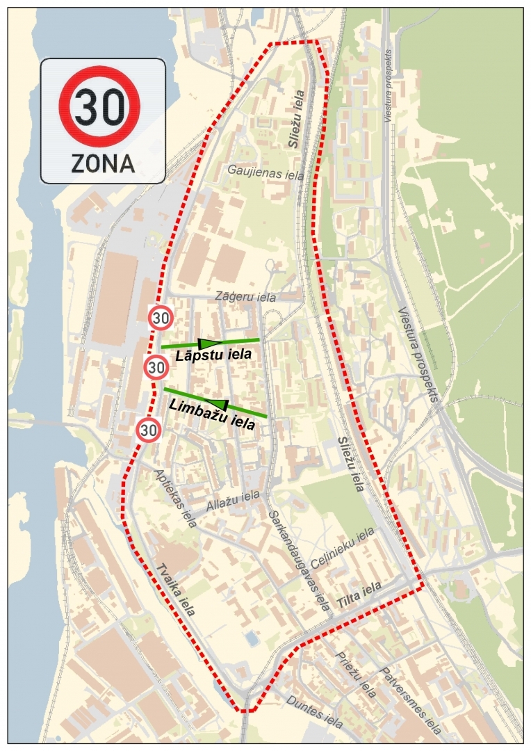 Karte ar satiksmes organizācijas izmaiņām Sarkandaugavas apkaimē