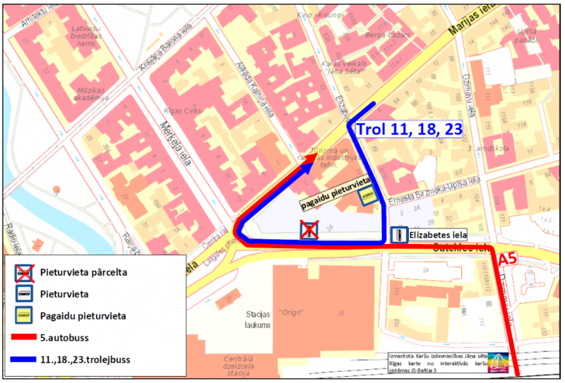 Kartē atzīmēta pārceltā pieturvieta