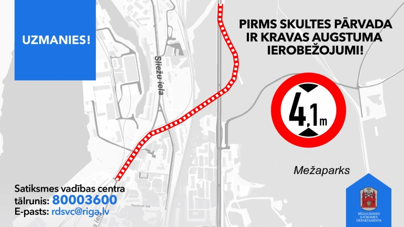 Pirms Skultes pārvada ir kravas augstuma ierobežojumi