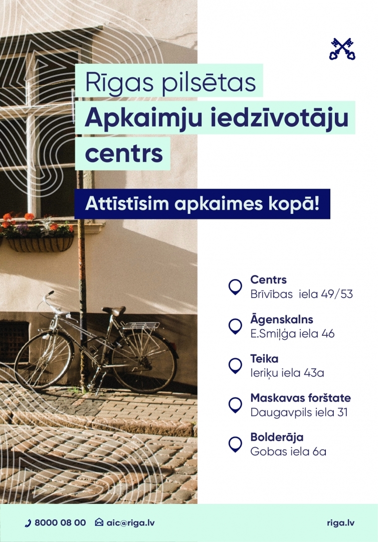 Plakāts ar Apkaimes centru adresēm