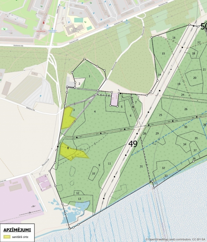 Kartē norādīta vieta, kur būs sanitārā cirte