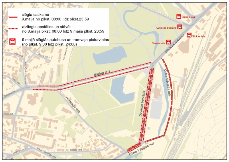Satiksmes ierobežojumu karte 9.maijā
